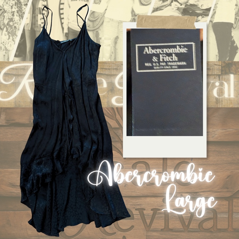 🖤 Abercrombie & Fitch Black Satin Dress – Size Large – NEW WITH TAGS